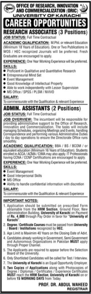 University Of Karachi Jobs 2024