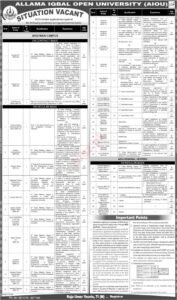 Latest Allama Iqbal Open University AIOU  Jobs 2024 Apply