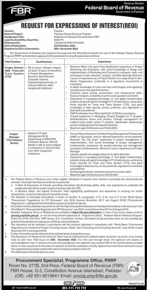 Federal Board Of Revenue FBR Apply Jobs 2024