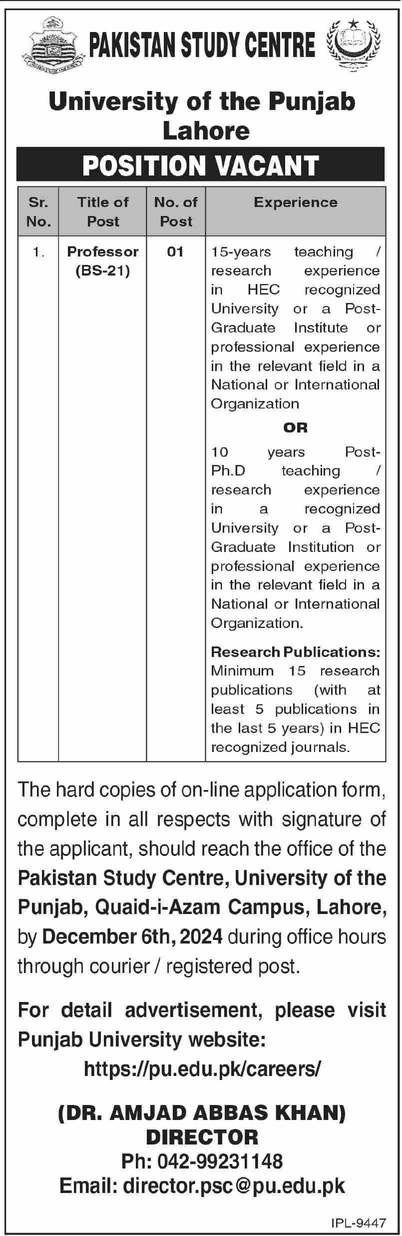 University Of The Punjab PU Apply Jobs 2024