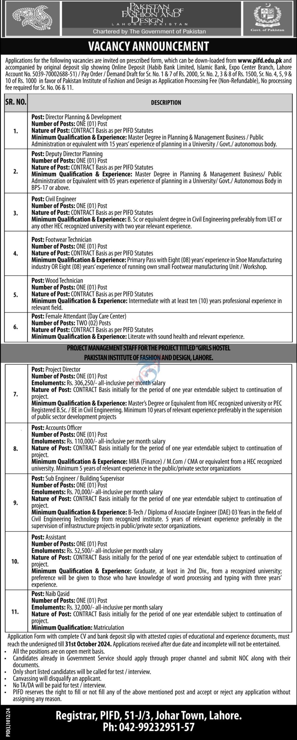 Pakistan Institute Of Fashion And Design PIFD Apply Jobs 2024